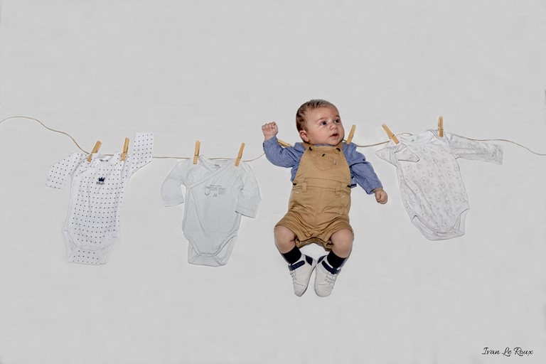 portrait bébé fil à linge